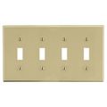 Hubbell Wiring Device-Kellems Wallplate, Mid-Size 4-Gang, 4) Toggle, Ivory PJ4I